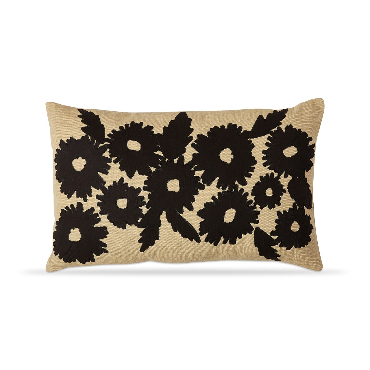 Floral Embroidered Beige Lumbar Pillow 24x16 Cotton Throw Pillow Machine Washable for Everyday Use